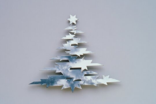 Stylish minimalist Christmas tree design with star accents in silver tones