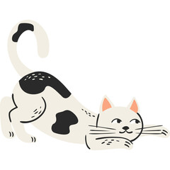 Cute Black and White Cat Stretching with a Playful Expression Against a Transparent Background