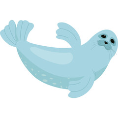 Cute Light Blue Seal Floating Gracefully Isolated on a Transparent Background with Playful Expression and Spotted Pattern on its Body