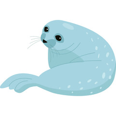 Cute Light Blue Seal with White Spots Poses Comfortably on a Transparent Background