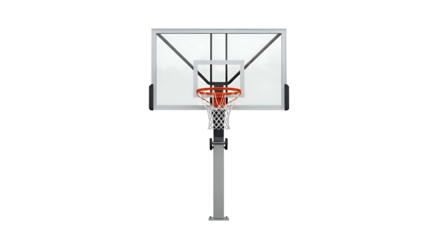 Basketball hoop on a grey pole against a dark background