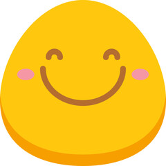 Cute yellow egg shaped character with blushing cheeks and closed eyes smiling happily isolated on a transparent background