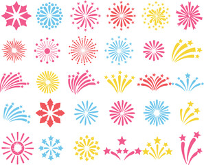 Colorful Fireworks Vector Set Transparent PNG Explosions for New Year, Festivals & Party Designs, Festival Fireworks Vector Bundle.