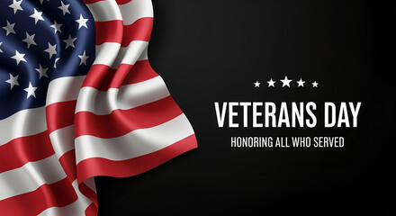 Veterans Day Honoring Service and Sacrifice with the American Flag on a Black Background