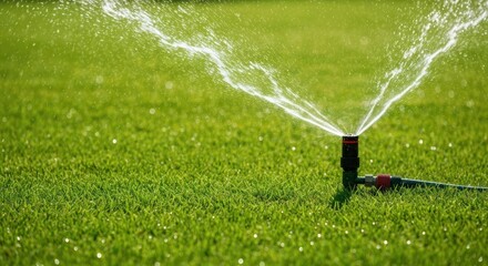 Sprinkler watering green lawn