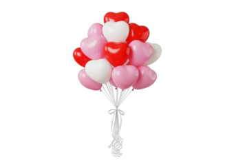 Heart shaped balloons bunch red pink white valentines day celebration decoration party event isolated on transparent background