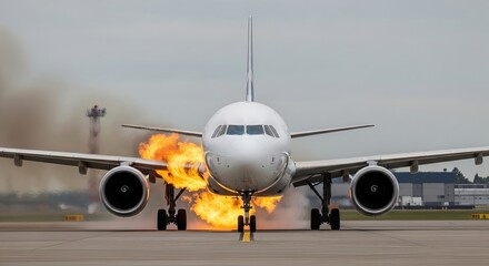 Airplane accident fire incident emergency aviation disaster plane crash airport flight safety danger risk