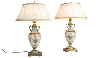 Sèvres porcelain table lamps light cut out on PNG. AI GENERATED.