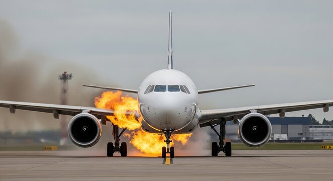 Airplane accident fire incident emergency aviation disaster plane crash airport flight safety danger risk