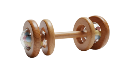 Wooden baby rattle with colorful beads, round ends