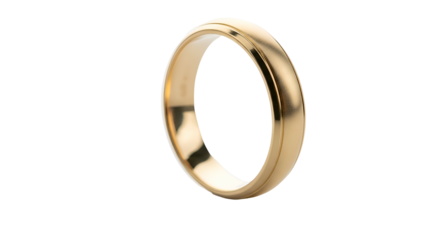 Gold band ring with slightly beveled edges on black background