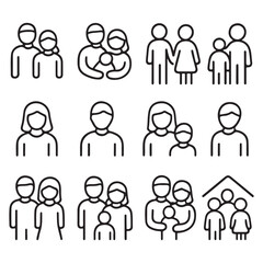 Family stroke outline icon set vector