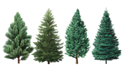 Four artificial Christmas trees in various shades of green