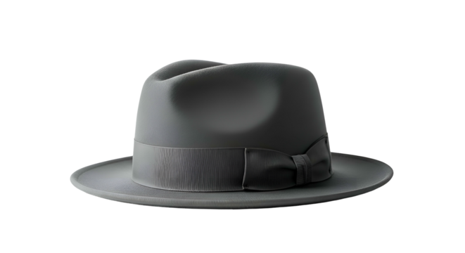 Classic gray fedora with a bow, against a dark background