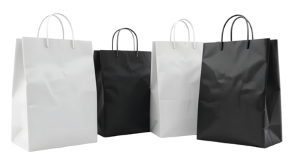 Four paper shopping bags two white and two black for retail and branding mockups