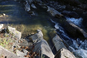 Mountain river Bestrytsia among large rocks
