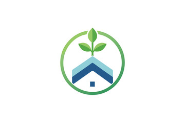 Minimalist house with a plant inside a circle clean architectural illustration