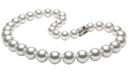 Lustrous pearl necklace, classic round white gems, ornate clasp