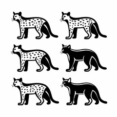 Fototapeta premium Collection of six leopard icons in black and white in cartoon style