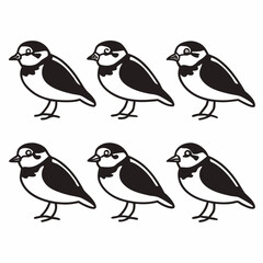 Naklejka premium Six cute plovers, a simple black and white drawing of a charming bird group
