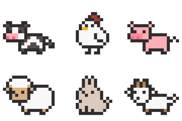 Fototapeta premium 8-bit pixel art farm animals
