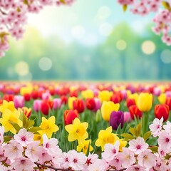 Spring Bloom - A Vibrant Field of Tulips and Daffodils.