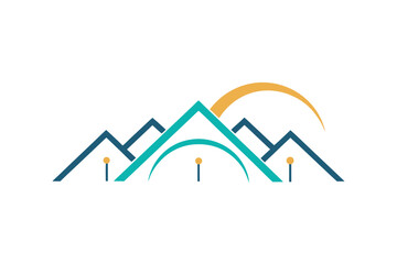 Abstract minimalist house roof design with vibrant glowing fractal arcs and geometric elements