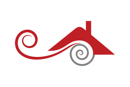 Minimalist house roof with a swirling mist effect on a clean white background