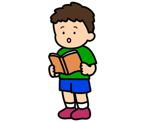 Obraz premium 本を読む（立ち）アジア人の男の子