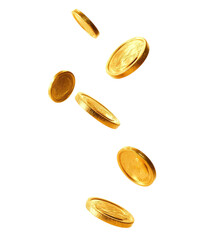Gold coins falling in a cascade