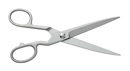 Open silver scissors with looped handles isolated on black