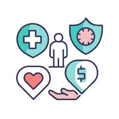 Fototapeta premium Health insurance benefits concept with icons