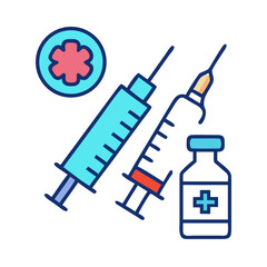 Fototapeta premium Illustration of vaccine vials and syringes with medical symbol
