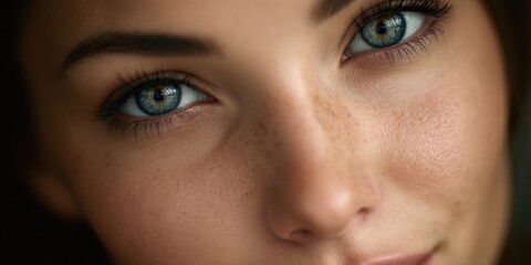 Fototapeta premium Close-up of woman's eye with blue eyeshadow