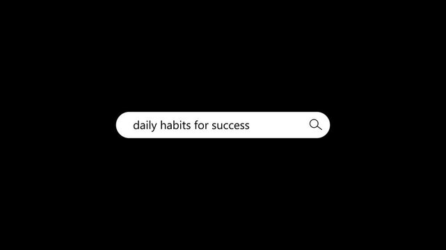 Search Bar Icon Animation on black background daily habits for succeess Alpha Loop