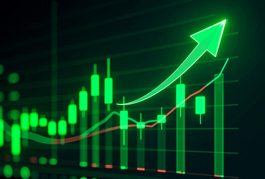 "Green upward arrow with glowing financial chart, stock market growth concept" - Powered by Adobe