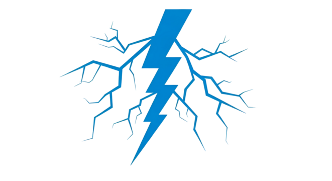 Cyan lightning bolt striking, with branching energy