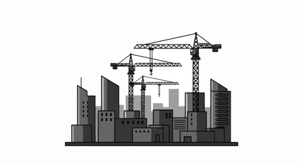 Obraz premium City skyline with multiple construction cranes and buildings.