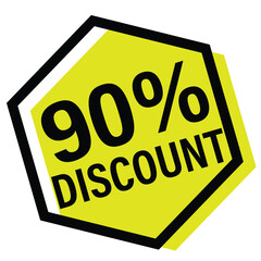 A 3D render of a yellow sell sign icon on special dscount of  90% discount
