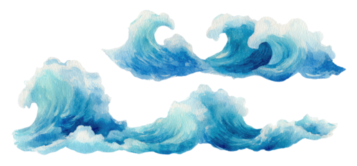Two stylized, painted ocean waves