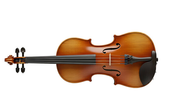 Glossy brown violin with black fingerboard on a black background