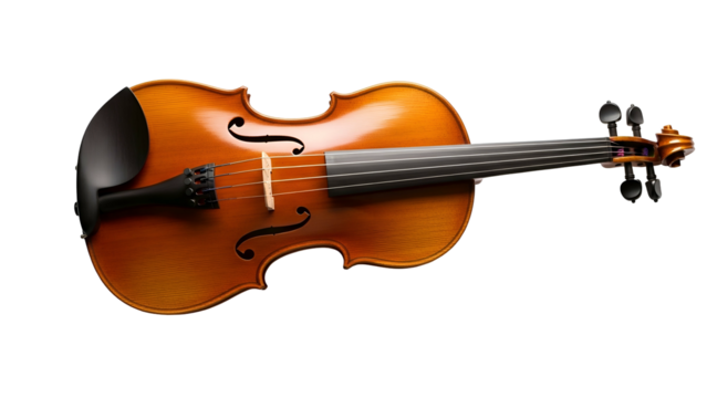 Stringed instrument wooden violin with elegant, glossy finish