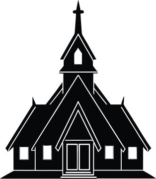 Traditional Norwegian stave church silhouette vector illustration historic wooden architecture religious building icon on transparent background
