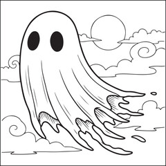 Spooky Halloween black and white coloring pages for adults.