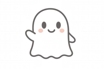 Cute smiling ghost cartoon waving hand for halloween or spooky party, transparent background