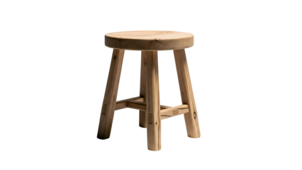 Wooden stool with round seat. Simple, rustic style furniture