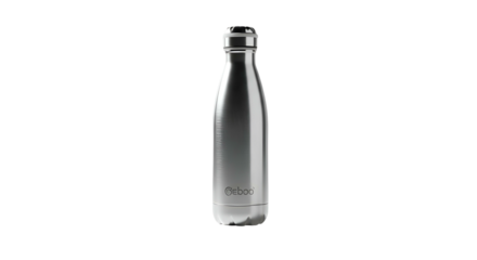 Silver metallic water bottle on a black background