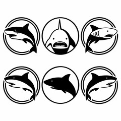 Six shark icons in circles, representing marine life and ocean predators