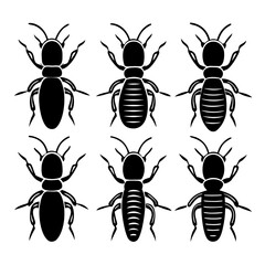 Collection of six termite silhouettes, showcasing diverse shapes and forms