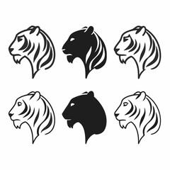 Six tiger head illustrations in different styles, showcasing a variety of design options